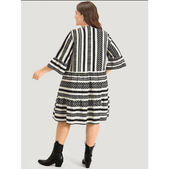 Bloomchic Dress Womens 18/20 Plus Aztec Skater Bandana Striped Pocket Button Not - Picture 3 of 4